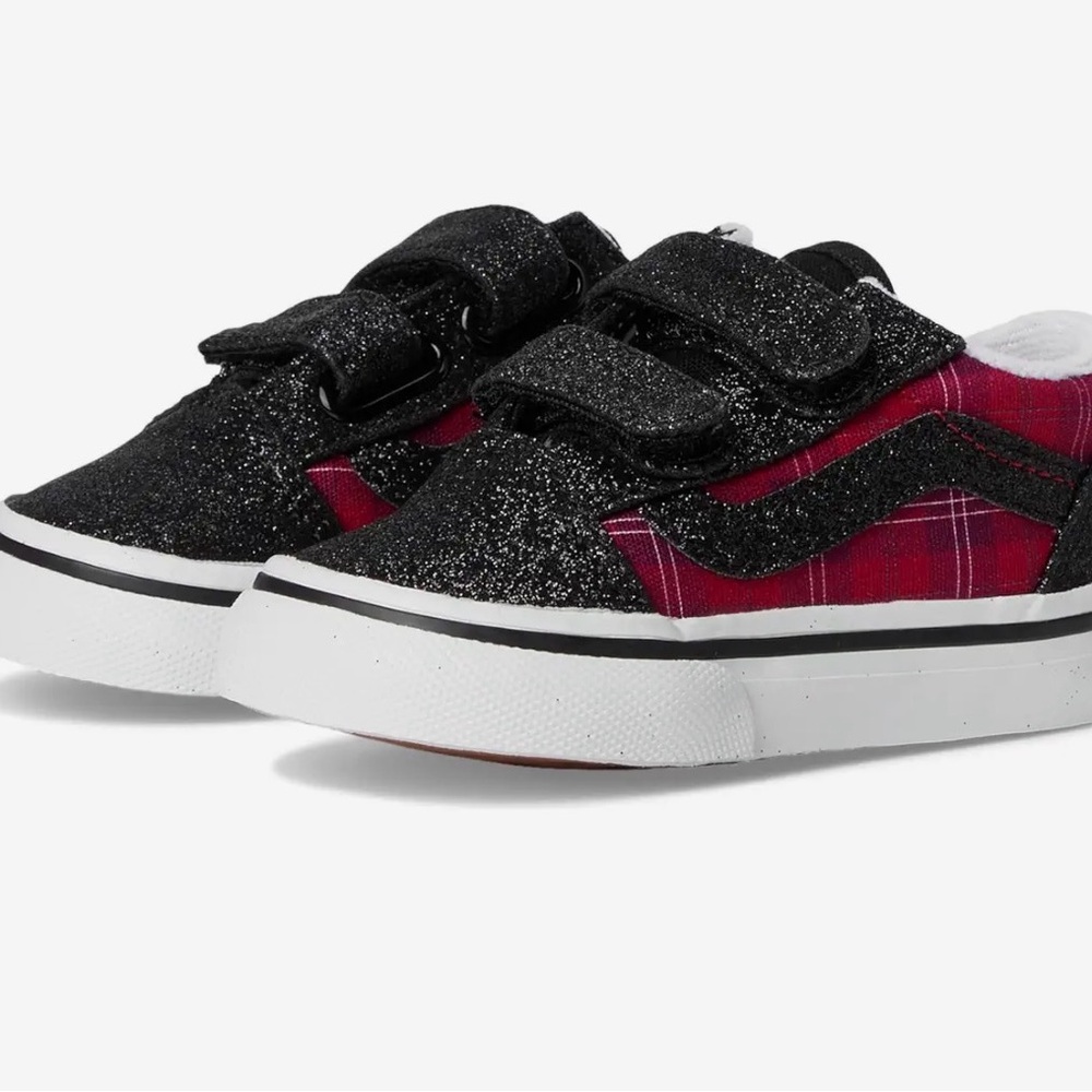 Kids Black and Red Plaid Vans Shoes